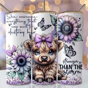 Highland Cow Stronger Than The Storm 20oz Stainless Steel Insulated Tumbler Drinkware Water Bottles Lid Straw Skinny Flasks Portable & Stylish Mug