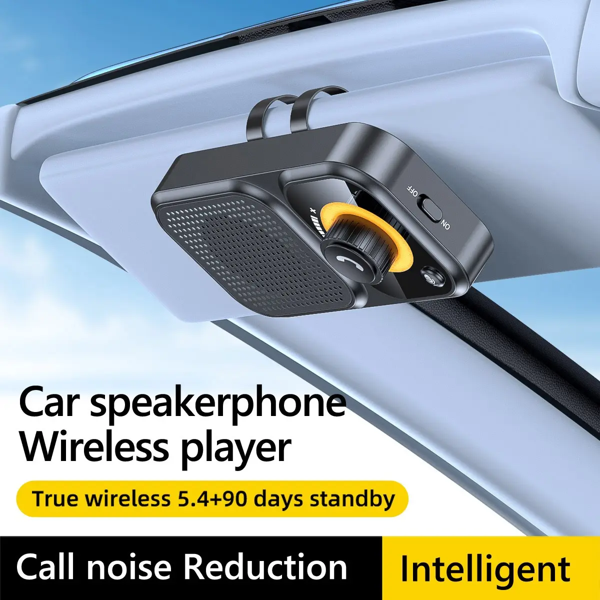 Car Speakerphone 650mah Wireless Kit, Hands-Free Calling, Connects 2 Phones, Auto Power-On, Voice Assistant, Wireless Mp3 Player