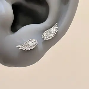 A Pair Vintage Couples Creative Angel Wings Stud Earrings Women Punk Studs Birthday Jewelry Gift