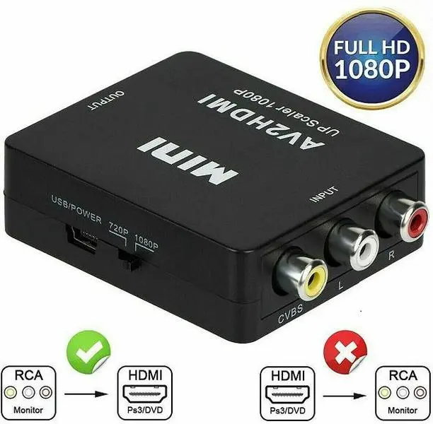 2 Pack RCA AV to HDMI HD Converter Composite CVBS Video Adapter Wii NES SNES Black