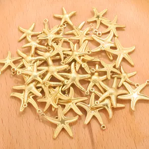 20pcs 316L Stainless Steel Golden Starfish Charm for DIY Necklace Key Ring Accessorie Jewelry Crafters Making Material Wholesale
