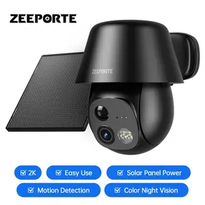 ZEEPORTE 2K WIFI  Security Cameras Wireless Outdoor-360° PTZ Cameras for Home Security with Solar Panel/Battery Powered, Night Vision, Two-Way Audio, PIR Sensor