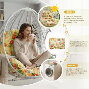 Waterproof Egg Chair Cushion Replacement Outdoor Hanging Chair Cushion 47x35x7 Inches Thicken Egg Chair Cushions with Ties, Daisy