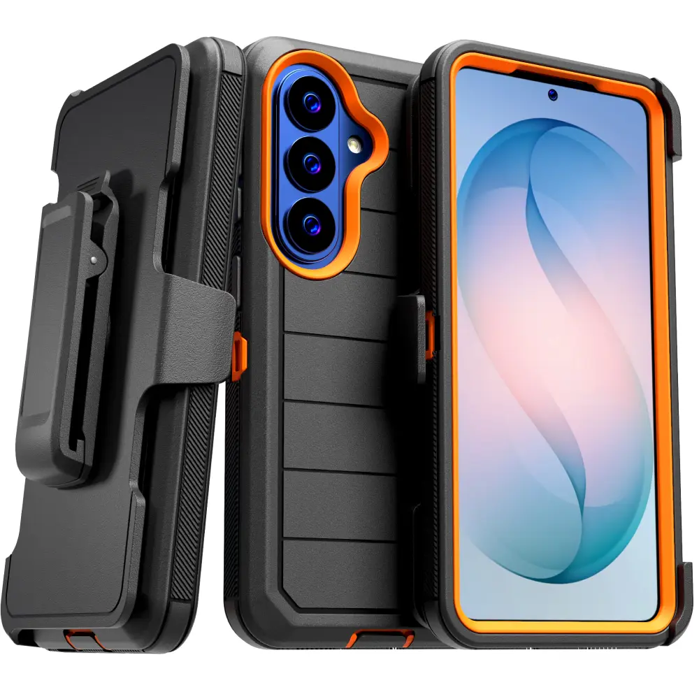 For Samsung Galaxy S26 Plus Black Orange Defender Case | Military Grade Protection