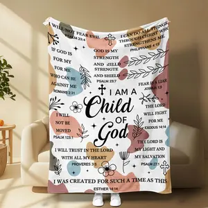 Christian Faith Blanket, ‘i Am a Child of God’ Scripture Throw, Inspirational Bible Verse Cozy Flannel Blanket, Gift for Women Men Family