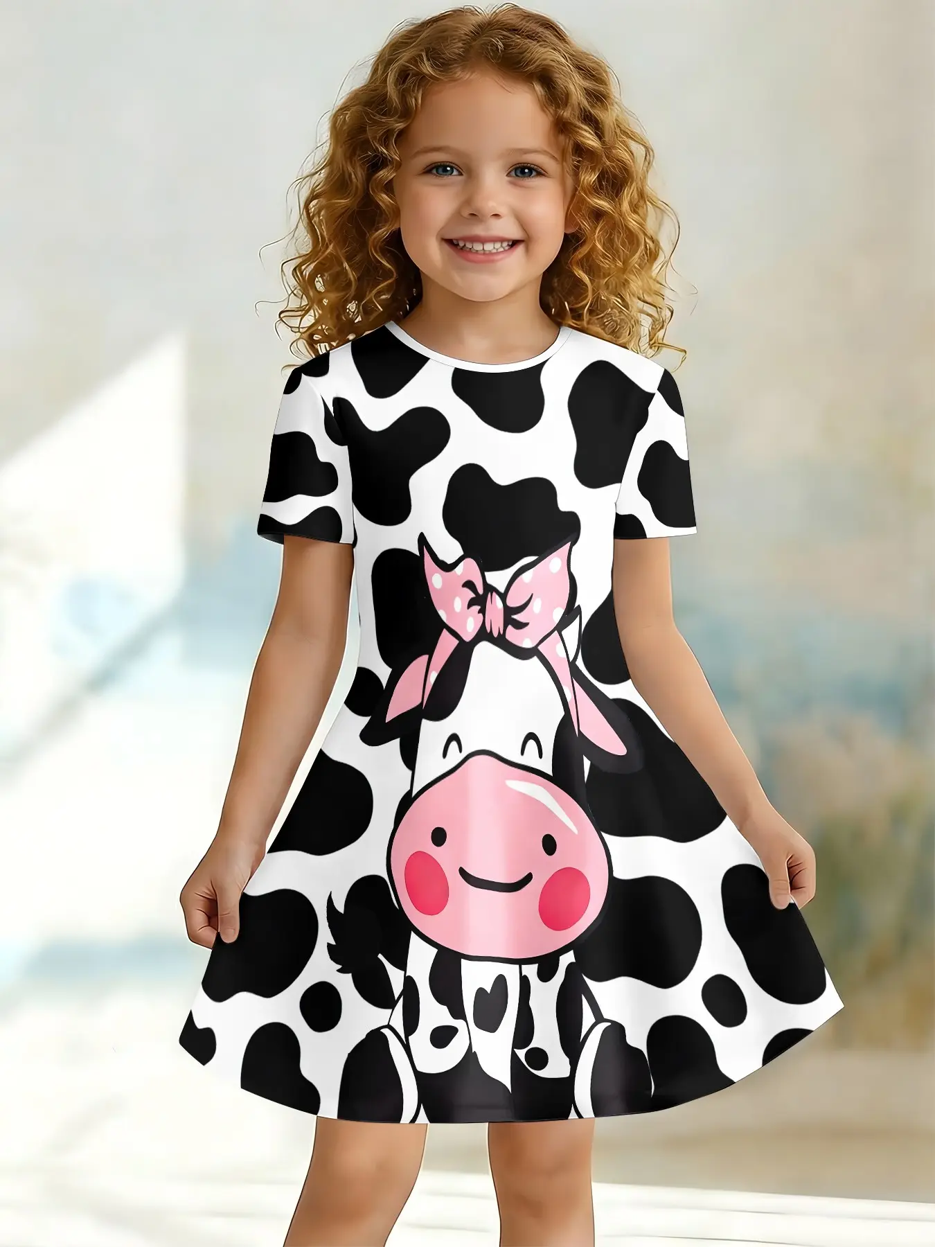black and white cow print dress Lola Cow Print Mini Dress (Black) – Valeria'S Boutique main image 1