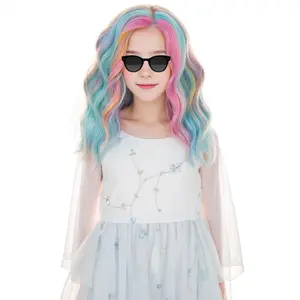X-HDW07  Rainbow Wig - Kids Short Wavy Multicolor Synthetic Cosplay & Halloween Party Wig