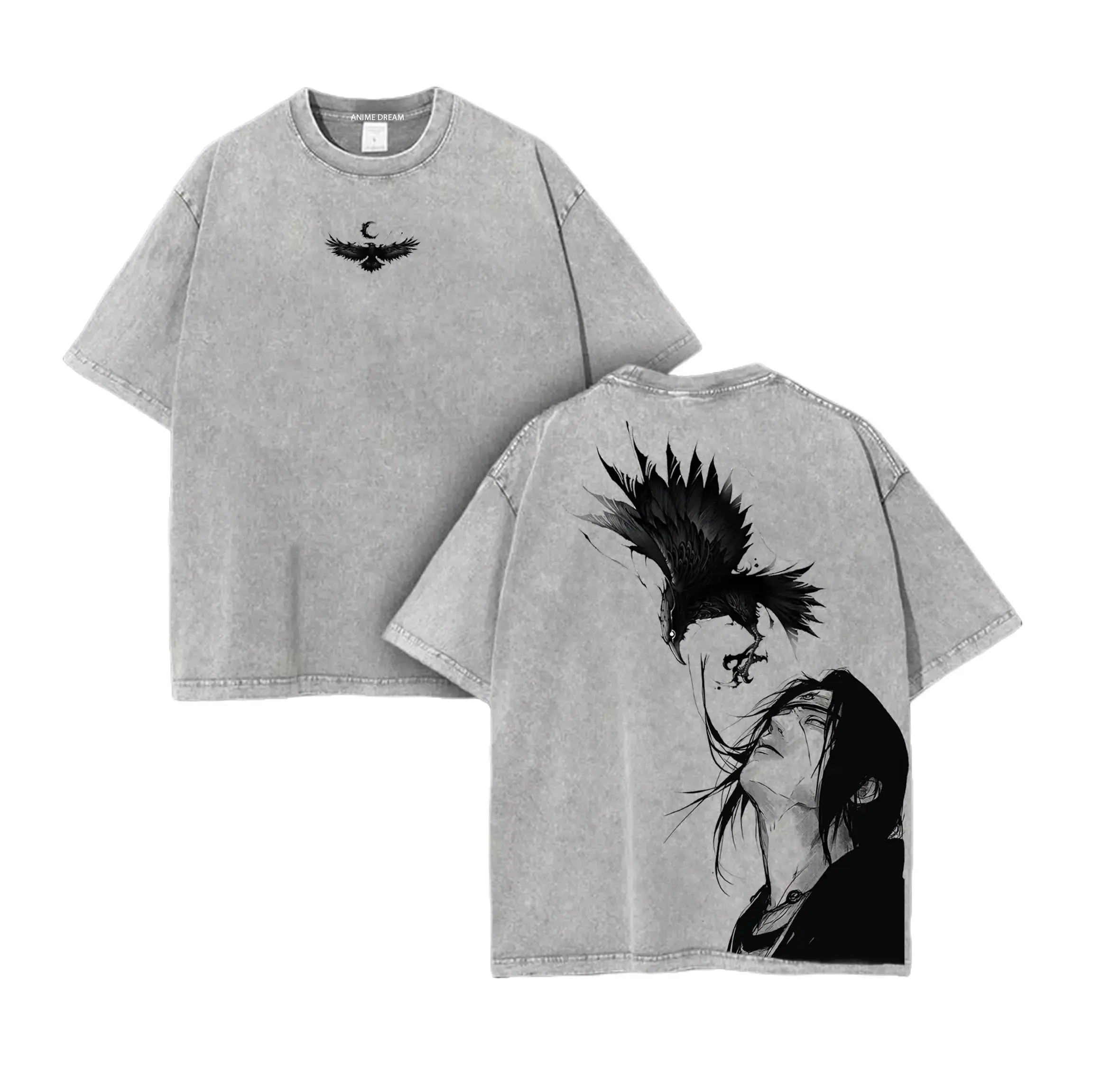 Uchiha - Naruto Anime Double Printed Vintage Washed Tee Unisex Oversize Anime Manga Washed Heavyweight Cotton T-shirt, Gift For Anime Fan, Anime Lover
