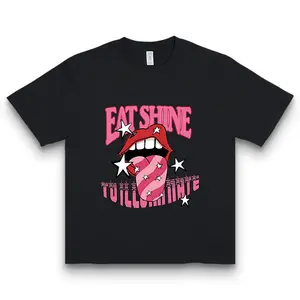 Eat Shine To Illuminate' Rolling Stones Tongue Edgy Sweet Print T-shirt American Retro Rock Style Casual Top