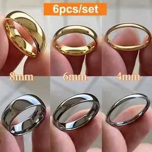 6Pcs Stainless Steel Ring, Fashionable Men's Ring, Durable Polished Wedding Rings for Women, Elegant Engagement Gift Men's Low Sensitivity Scratch Resistant Ring - Perfect Gift 4mm 6mm 8mm