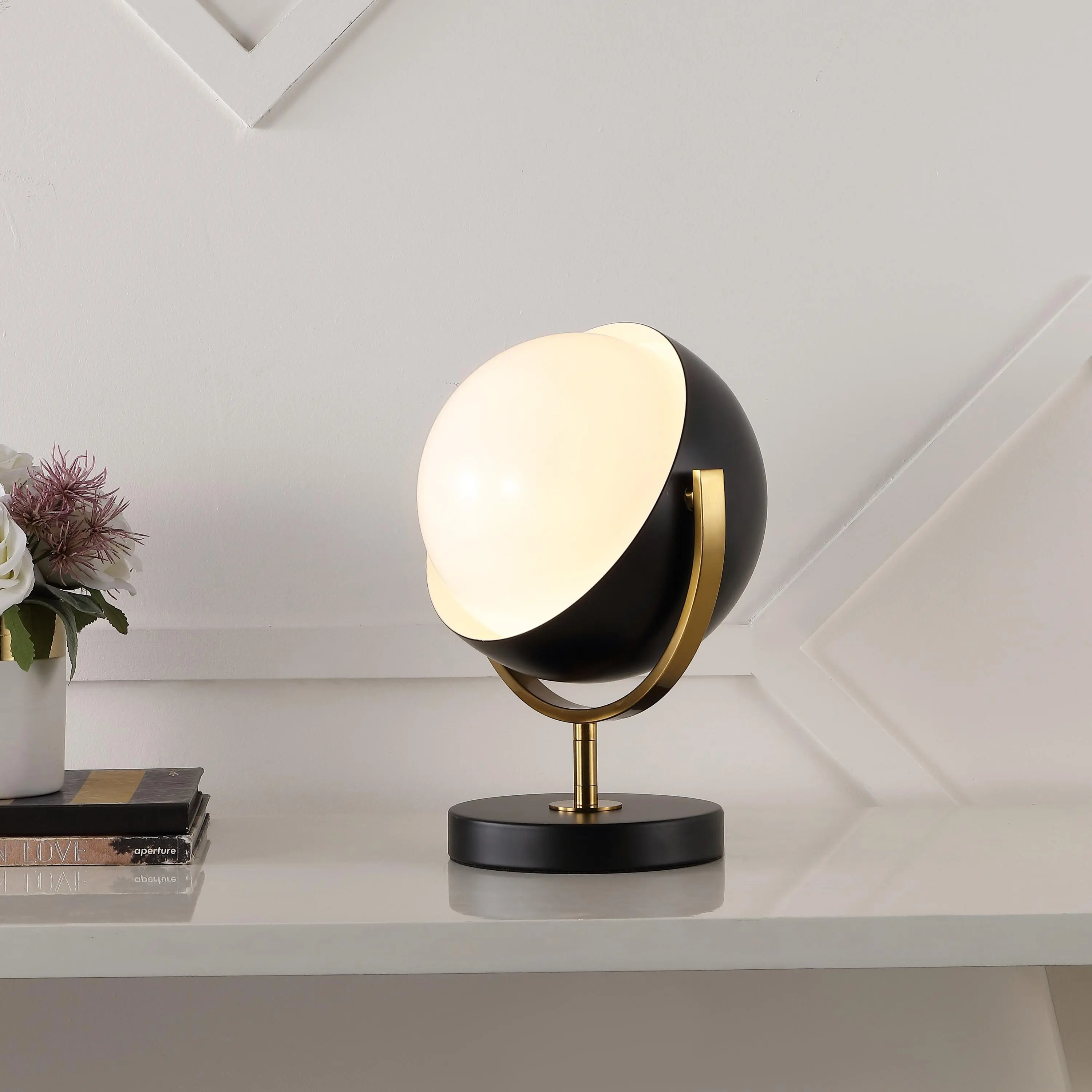 JONATHAN Y Orion 12" Adjustable Orb Metal Lamp | Spotlight, Globe, Sliding Diffuser Shield, Vintage Mid-Century Style, For Living Room and Bedroom, LED Bulbs Included