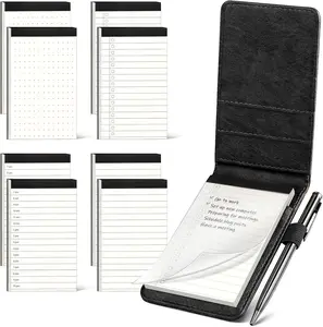 10 count Small Notepad Holder Set Pocket Notebook - Included Mini Pocket Notepad Holder Set with 8 Memo Book Refills and Metal Pen for Meetings, Daily Records, and Notes 3 x 5 Inch (Black)