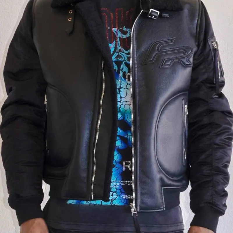 Mustang Men's Faux Fur Bomber Jacket - Coats & Tops - Menswear Long Sleeve Casual Stylish Utility Longsleeves