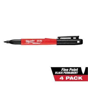 INKZALL Black Fine Point Jobsite Permanent Marker 4-Pack for Durable Marking