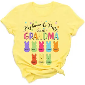 Personalized My Favorite Peeps Call Me Grandma Easter T-Shirt, Custom Bunny Nana Mom Shirt, Grandma with Grandkids Multicolored