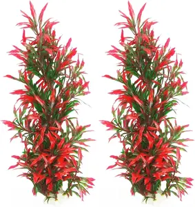 Pack Of 2 Aquarium Plants Artificial Water Seaweed Suitable for Fish Tank Decor, Plastic Aquatic Plants with Seaweed for Betta Fish, Shrimp Habitat, Red Gladiolus Decoration, for Most Fish Tanks