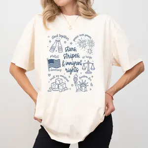 MAPTEES Stars Stripes Immigrant Rights Comfort Colors Shirt, Pro Immigrant Graphic Tee, Freedom For All T-shirt, No Kings 4th Of July Outfits