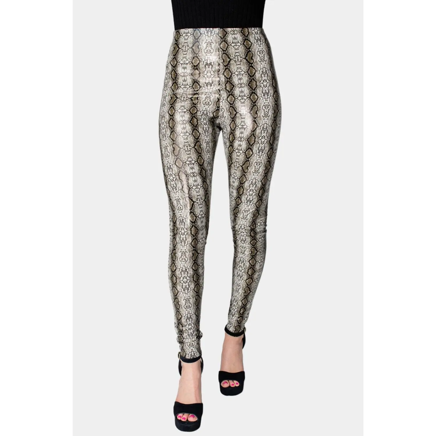 Mila Patent Vegan Leather Legging - Black Snake