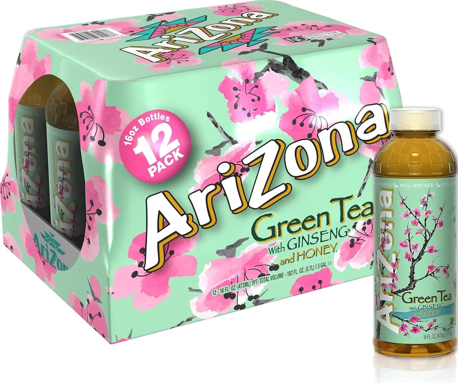 Arizona Green Tea with Ginseng and Honey - 16 Fl Oz (12 Pack)