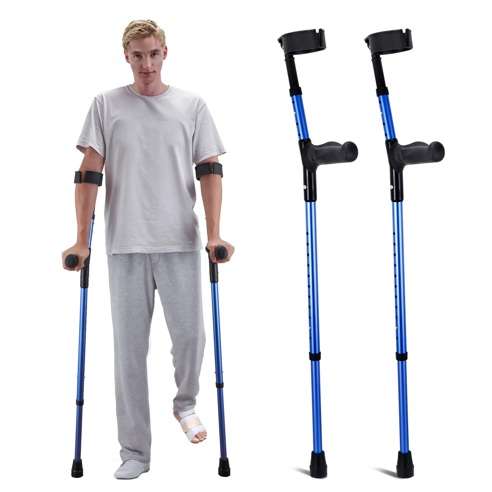 【DealsForYouDays】VEVOR Unisex Adult Forearm Crutches Equipment, 11-Level Height Adjustable Ergonomic Aid, 4-Level Upper Cuff, Lightweight Durable Aluminum Walking Sticks (1 Pair, 350LBS) - Leg Injury Surgery Support Tool