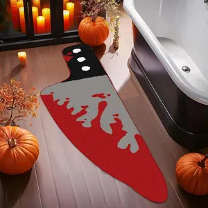 1 piece Halloween rug, soft and comfortable long rug, creative screaming knife shape pattern design, Halloween home decoration, furry bedside mat, suitable for living room, bedroom, bedside area, cloakroom and leisure area, Decorative Rug