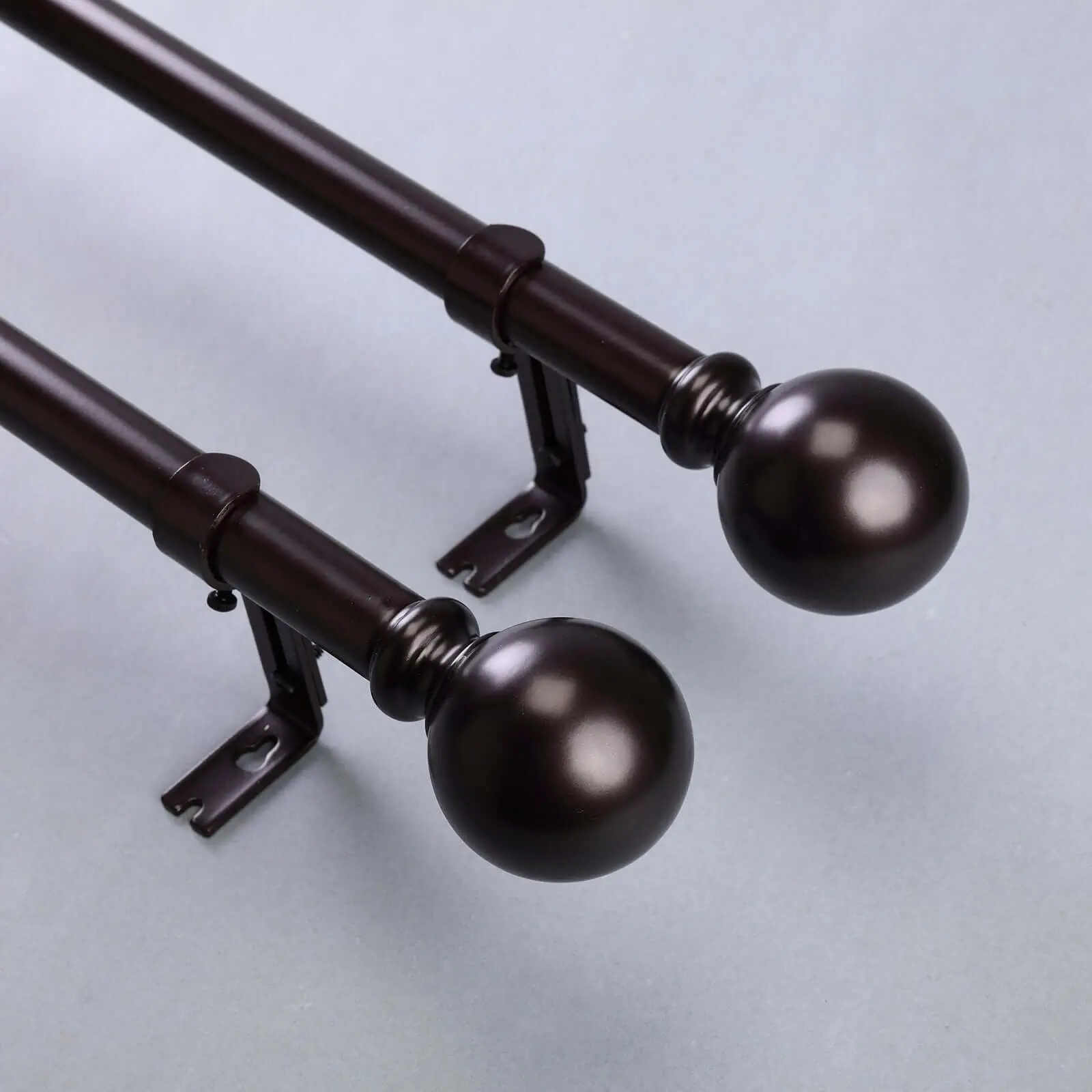 42"-126" Adjustable Curtain Rod Set, Bronze, Round Finials, Curtain Pole, Expandable Curtain Rod