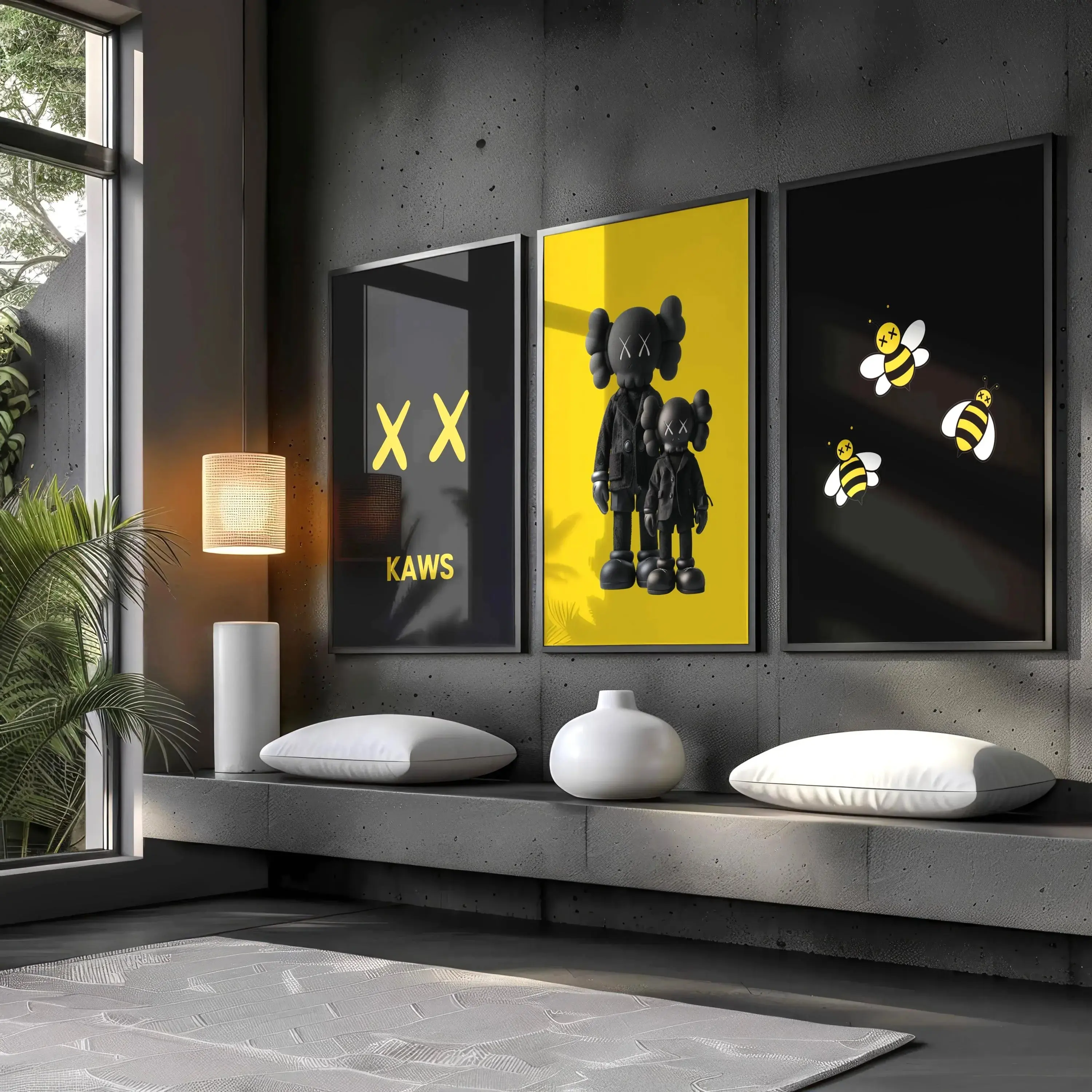 Hypebeast Pop Art Bee Poster Set of 3 - Custom High-Quality Ink Artwork on Matte Paper, Multi-Size Black-Yellow Home Decor Wall Prints for Living Room