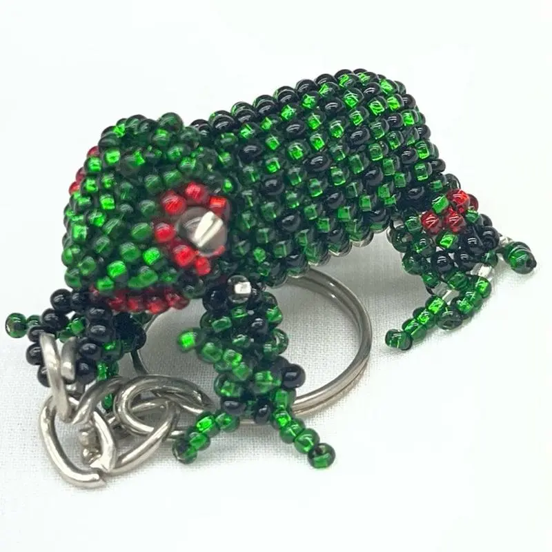 Frog Shape Keychain, Vibrant Beaded Animal Form Fashion Accessory with Metal Loop