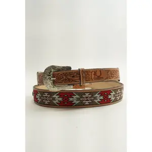 LA HERRADURA BELT 2 INCH AZTEC RED/GREY NEW DESIGN