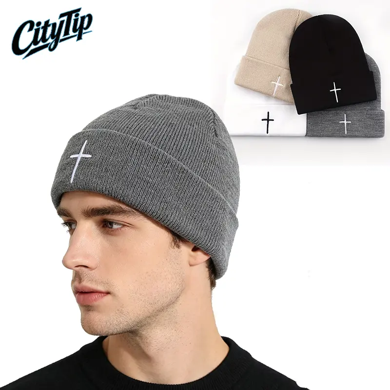 2PCS Unisex Cross Embroidery Knit Beanie Hats, Y2K Streetwear Winter Skull Caps, Soft Stretchy Warm Ear Cover Hats for Men & Women, Couple Matching Hats, Casual Fall Winter Accessories, Skiing, Outdoor Travel & Daily Wear