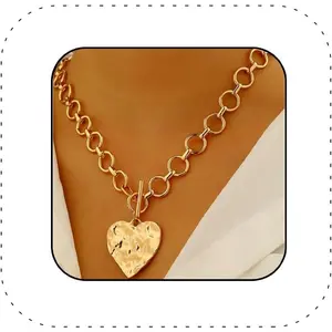 Women Chunky Gold Chain Necklace Star Moon Heart Cross Pendant Geometric Statement Necklace Trendy Fashion Jewelry Accessories Daily Party Holiday Gift for Women Girls