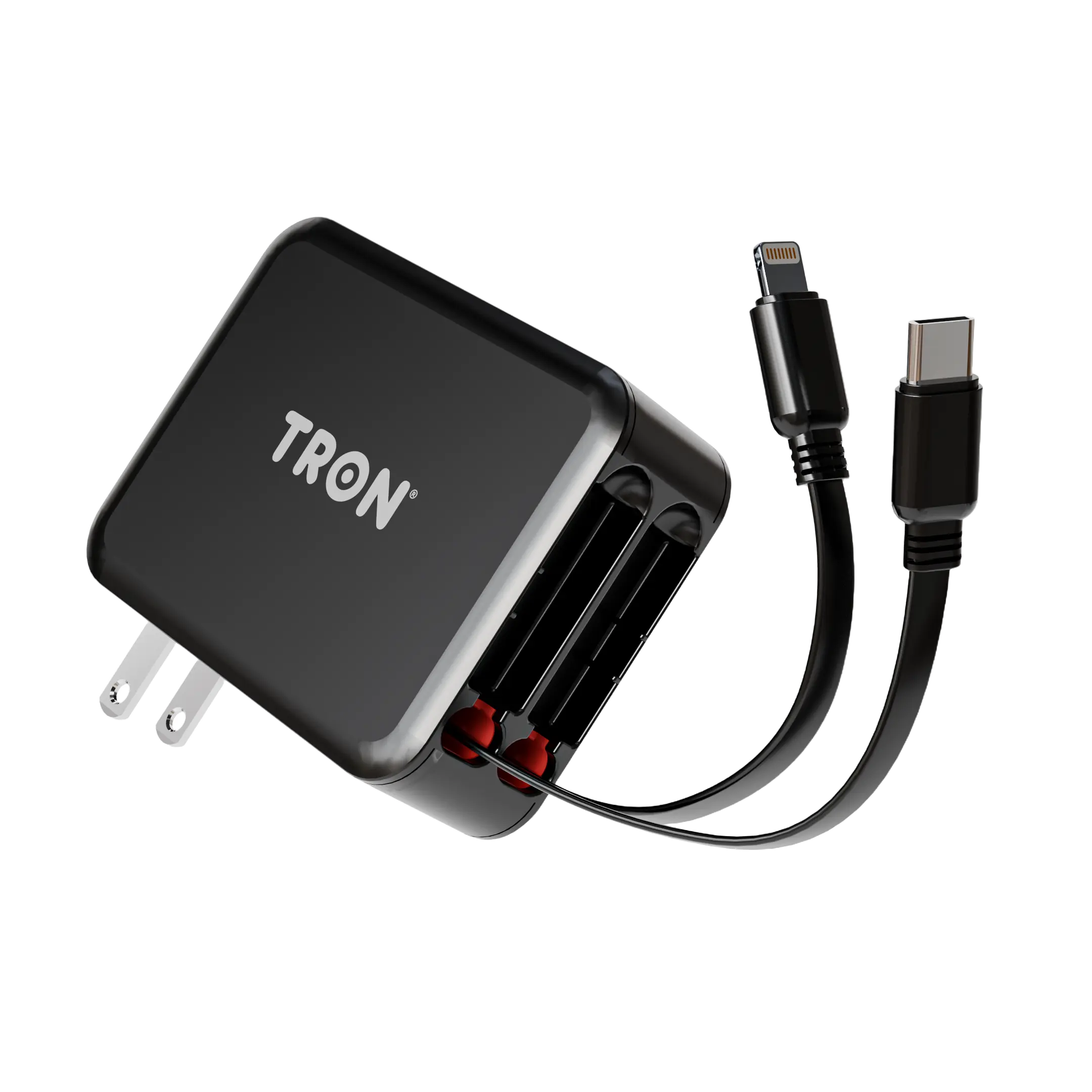 3-in-1 Fast Charging Wall Adapter | Built-in USB-C & Lightning Cables