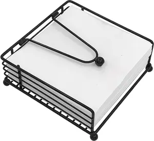 Napkin Holder for Table, Flat Napkin Dispenser with Weighted Arm, Square Cocktail Paper Holder of Elegant Rustic Iron for Kitchen Dining Room Decor Restaurant Farmhouse Hotel Party, Black