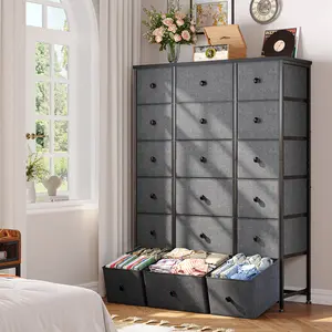 Raybee Furniture Tall Dresser for Bedroom, with 18 Drawers Fabric Chest of Drawers, with Wooden Top & Metal Frame, Large Storage Tower for Living Room Office Closet
