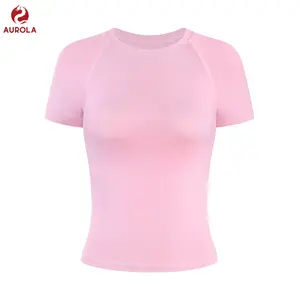 AUROLA Influence Seamless Workout T Shirt for Women, Short Sleeve Slim Fit Basic Tee Yoga Gym Going Out Crop Top in Sweet Pink