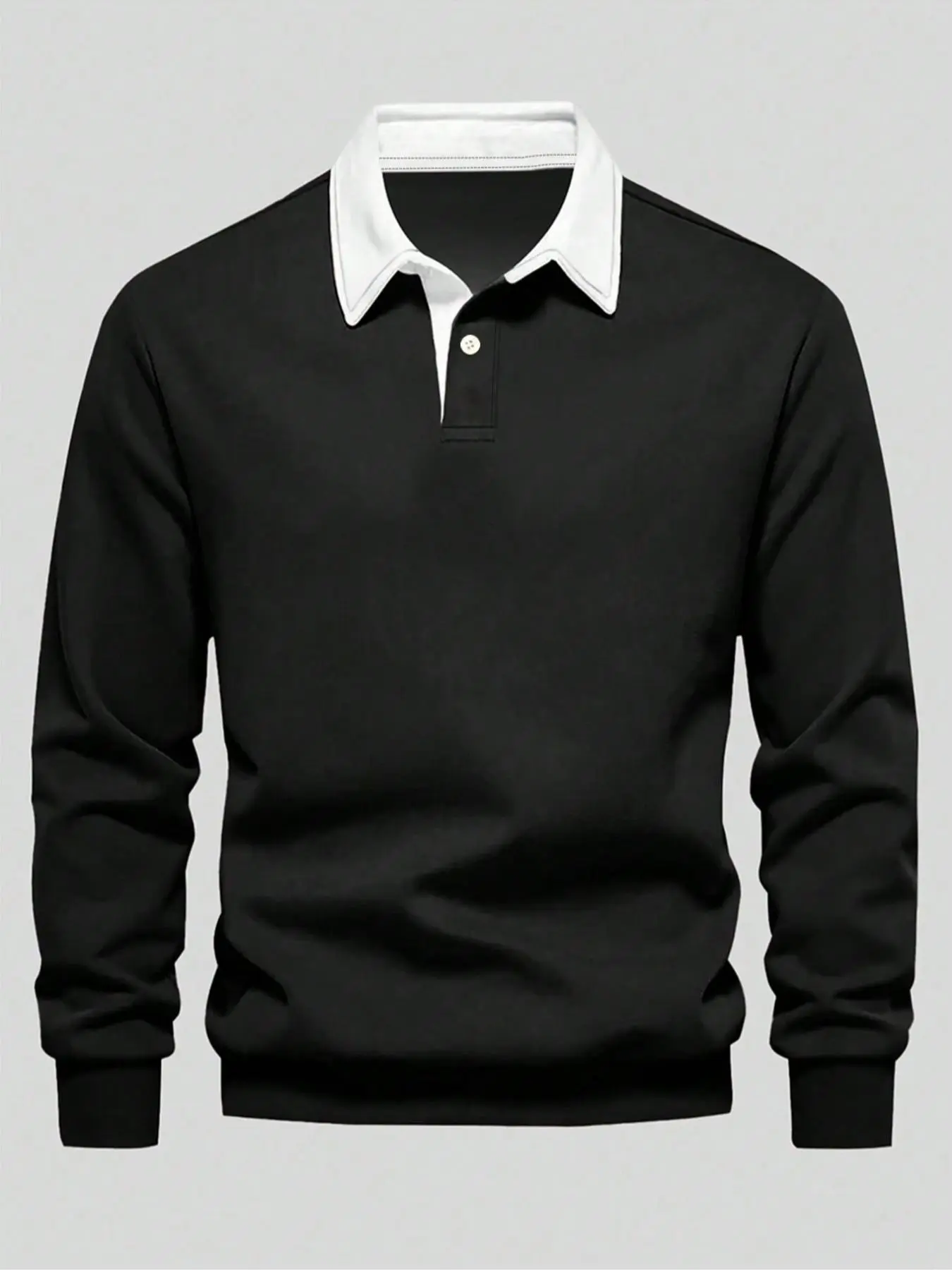 Men's Solid Button Front Knit Sweatshirt, Regular Fit Casual Long Sleeve Collared Pullover for Fall & Winter, Men's Tops Clothes for Daily Wear