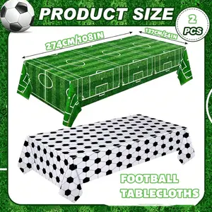 Super Soccer Bowl Tablecloth Set, Waterproof Oil-Proof Stain Resistant Rectangular Table Cover, Sports Theme Party Decorations, Rectangular Shape