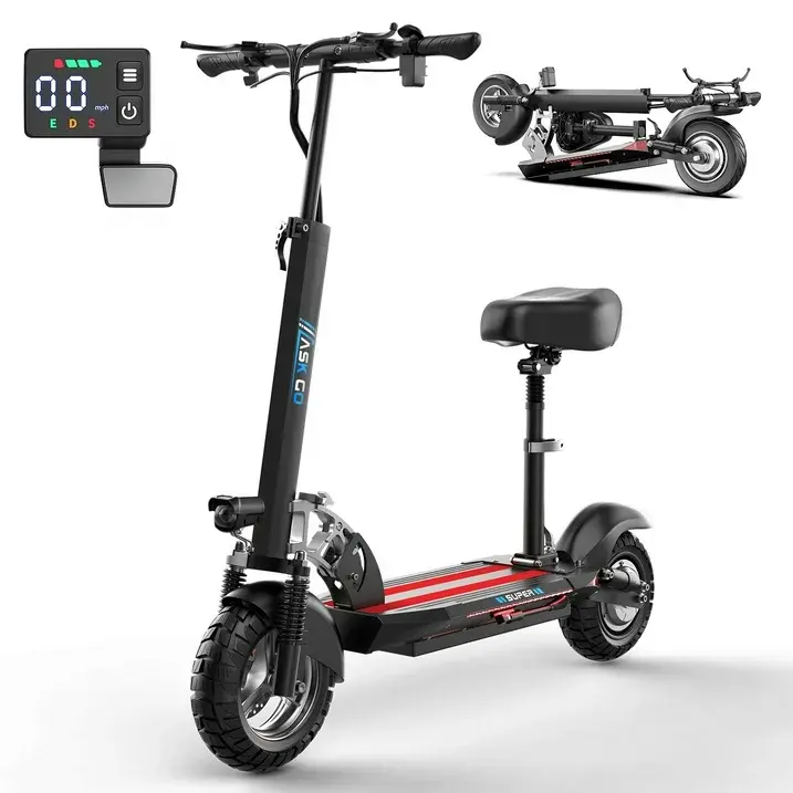 Q2 Electric Scooter for Adults, 800W Motor, Max Speed 27MPH & 35 Miles Range Electric Scooter with Seat, 10" Solid Tires, 48V 13AH Li-on Foldable E Scooter for Adults Dual Shock Absorption