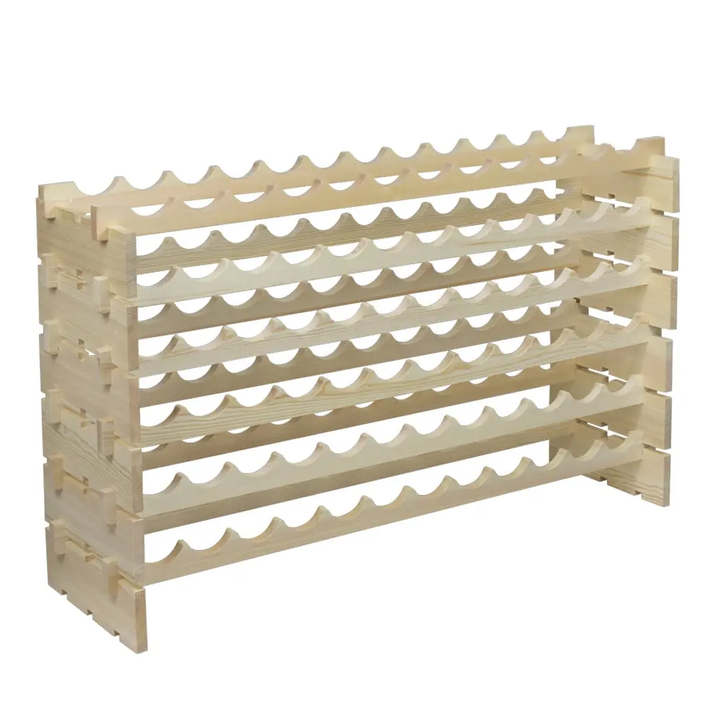 Segawe Natural Unfinished Solid Pine Wood Stackable Modular Wine Rack - 72-Bottle Tool-Free Wine Cabinet Bar, Space-Saving Home Organizer Storage Display Stand, Space Saving Furniture