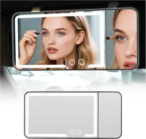 Upgrade LED Mirror for Car with x Magnifier,One Touch Light HD Car Vanity Mirror with Lights,Adjustable Brightness Sun Visor Mirrors for Cars with  Light Modes Switchable
