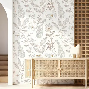 Background Floral Butterfly PVC Self-Adhesive Wallpaper, Removable Wall Sticker, Bedroom Bathroom Decor, Easy Application