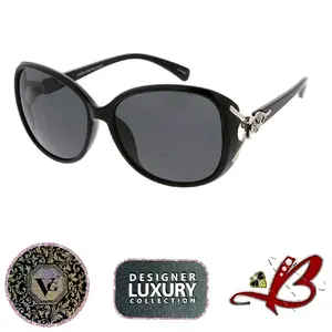 VG Fox Designer Luxury Eyewear Collection Large Frame Ladies Sunglasses with Fox Head Rhinestone Accent