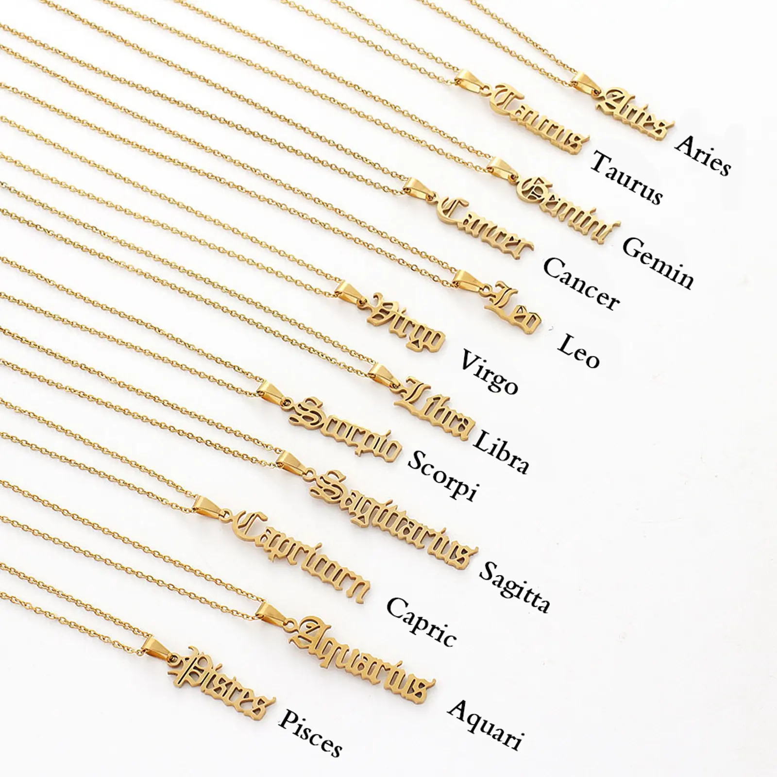 springtok Stainless steel necklace twelve constellations English pendant necklace ladies daily wear gift