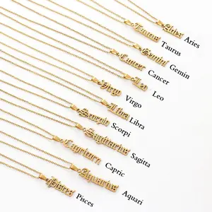 springtok Stainless steel necklace twelve constellations English pendant necklace ladies daily wear gift