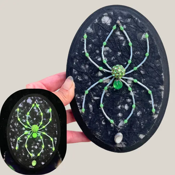 Uranium Glass Beaded Spider Victorian Gothic Dark Aesthetic Oval Wall Plaque Art Decor Hanging