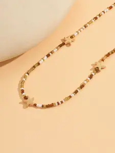 1PC Brown Boho Starfish Necklace – Zinc Alloy Pendant on Braided Adjustable Chain for Women