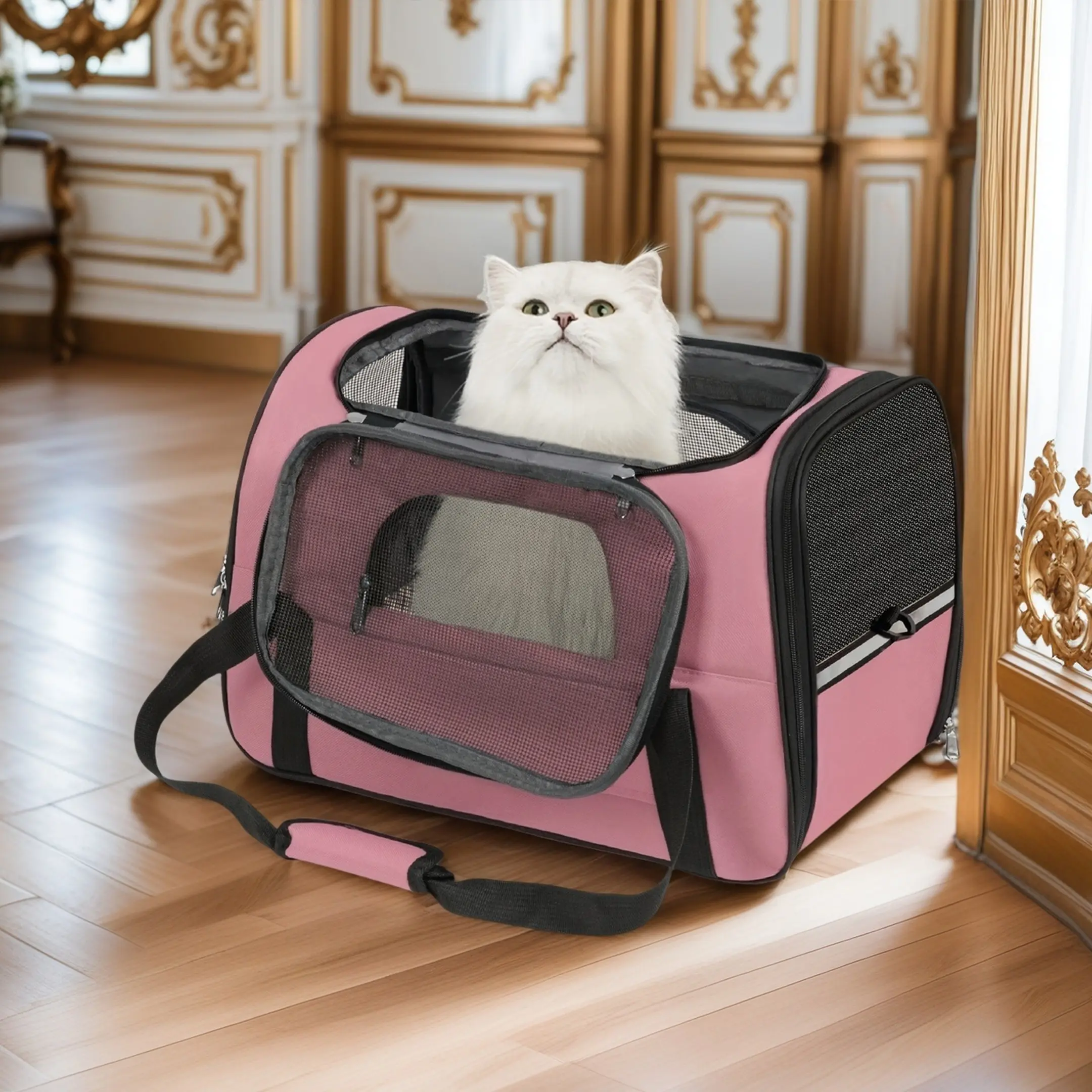 Portable Dog & Cat Carrier Bag, Foldable Pack with Ventilated Mesh for Breathability, Shoulder Strap, Interior Padding, Polyester Pet Travel Carrier for Outdoor Use, Outdoor Travel