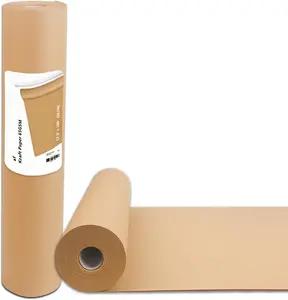 Brown Kraft Paper Roll 17.5" x 1,200" (100') for Gift Wrapping Bulletin Board Bouquet Flower Kids Wall Art Craft Packing Moving Shipping Parcel Postal Floor Covering Table Runner 65GSM 45LB
