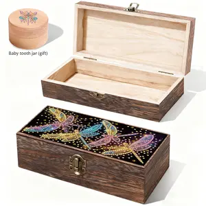 Creative Rainbow Dragonfly Diamond Painting Storage Box Set, DIY Irregular Rhinestone Wooden Organizer, Retro Metal Lock, Multifunctional Decorative Box