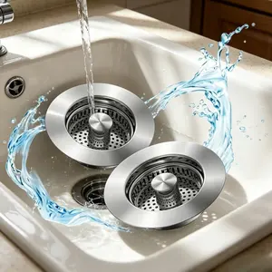 2PCS Kitchen Sink Drain Strainer 3 in 1 SUS304 Stainless Steel Pop Up Stopper Anti-Clogging Filter for US Standard 3.5" Drains Durable Leak-Proof Bathroom Organizing Accessories with Silicone Seal solutions basket anti-clog fregadero el para sink plug out